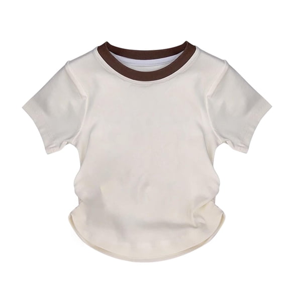 Einccm Girls Short Sleeve T-Shirts - Color Block Raglan Sleeves Top with Curved Hem and Side Decor, Relaxed Fit Round Neck Casual Wear for Girls Ages 1 to 14, Beige Black or Pink Black