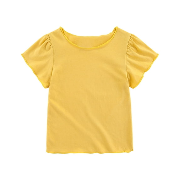 Einccm Girls Short Sleeve T-Shirts, Solid Color Flutter Sleeve Cotton Blend Tee, Cute Casual Crewneck Top for Toddler Kids 6 Months–5 Years, Soft Breathable Daily Wear