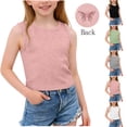 thumbnail image 1 of Einccm Girls' Sleeveless Butterfly Embroidered Crop Tank - Slim Ribbed Round-Neck Spring/Summer Top Ages 0-12, Breathable Layering for School & Play, 1 of 8