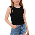 thumbnail image 1 of Einccm Girls' Sleeveless Butterfly Embroidered Crop Tank - Slim Ribbed Round-Neck Spring/Summer Top Ages 0-12, Breathable Layering for School & Play, 1 of 7