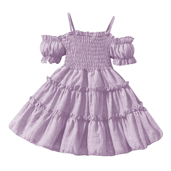 Einccm Girls' Sleeveless Puff Sleeve Tiered Princess Dress - Summer Ruffled One-Shoulder Skirt with Embroidery Mesh for Toddlers and Kids 1-10 Years