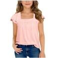 thumbnail image 1 of Einccm Girls Square Neck Short Sleeve Top, Lace Shoulder Cutouts with Ruffled Sleeves, Loose A-Line French Style Blouse for 5-15 Years, Ideal for School, Outings and Parties, 1 of 8