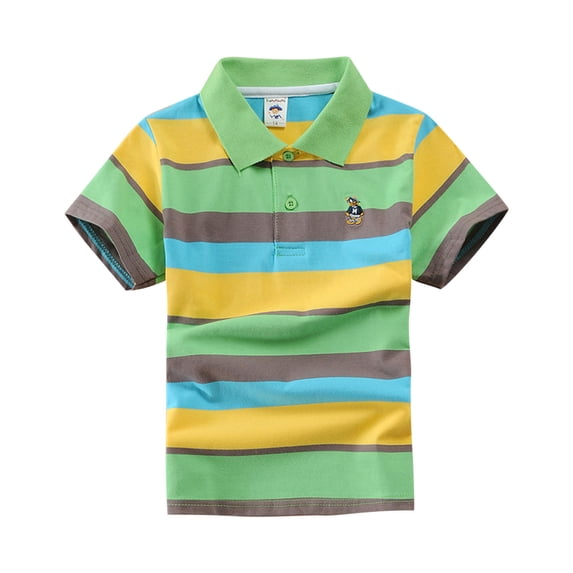 Einccm Girls Striped Shirt Short Sleeve Turndown Collar Embroidered Casual School Uniform Top, Preteen & Toddler Kids Summer Sports T-Shirt for Daily Wear Ages 2-13