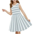 thumbnail image 1 of Einccm Girls Striped Sleeveless Dress - Classic Round Neck A-Line Summer Sundress, Casual Relaxed Fit Waist Cinched Fashion Skirt for Big Kids and Teens, Sizes 4-14 Years, 1 of 7