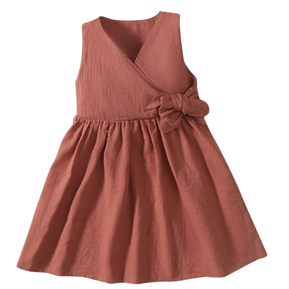 Einccm Girls Summer Cotton Sleeveless Princess Dress - Elegant V-Neck A-Line Tutu Sundress with Large Bow - Sweet Breathable Party Gown for Infants, Toddlers and Kids aged 1-6 Years