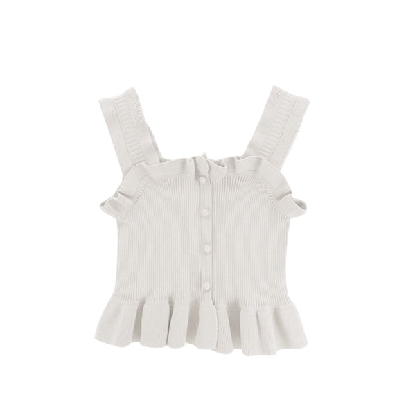 Einccm Girls Summer Solid Ribbed Knit Camisole Top - Ruffle Strap Sleeveless Button Front Cropped Tank with Flare Hem, Casual Slim Fit Cute Vest for Toddler Little Girls 2-10 Years