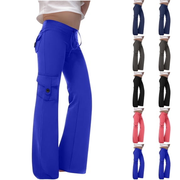 Einccm Girls Wide Leg Cargo Pants - High Waisted Dstring Solid Casual Workwear Trousers with Pockets for Big Kids and Tween Ages 3-14