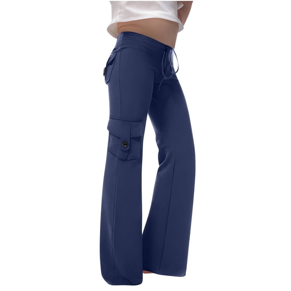 Einccm Girls Wide Leg Cargo Pants - High Waisted Dstring Solid Casual Workwear Trousers with Pockets for Big Kids and Tween Ages 3-14