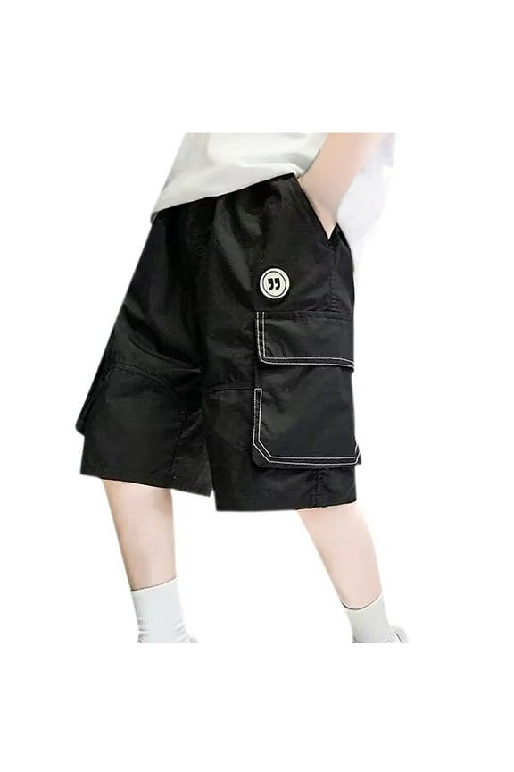 Kids Cargo Shorts Loose Fit Elastic Waist Five-Point Length Casual Workwear Style for Boys and Girls Ages 3-15, Lightweight Summer Outdoor School Wear