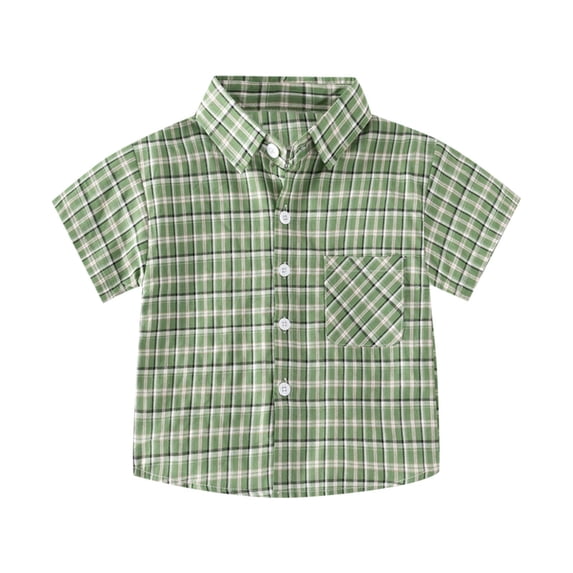 Einccm Kids Checkered Short Sleeve Shirt with Pocket - Button Down Plaid Collared Casual Summer Top for Toddler Boys and Girls 2-8 Years
