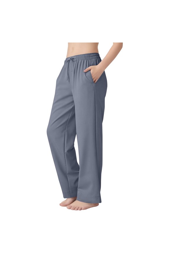 Kids Ice Silk Athletic Pants - Elastic Dstring Waist Straight Leg Casual Sports Trousers with Pockets for Boys and Girls Ages 4-15