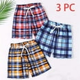 thumbnail image 1 of Einccm Kids Plaid Casual Shorts, 3 Pack - Elastic Waist Drawstring, Mid-Length Straight Fit with Loose Hip and Comfortable Crotch, Beach Vacation Activewear Ages 2-8, 1 of 4
