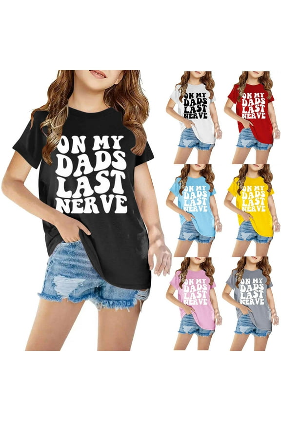 Kids Short Sleeve Graphic T-Shirt, Loose Round Neck Tee with Bold Letter Print, Casual Streetwear Top for 3-14 Years, Great for Daily, Photoshoots, Parties and Family Outings