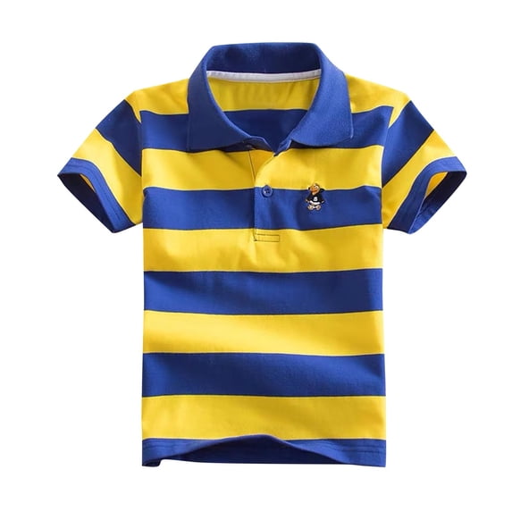 Einccm Kids Short Sleeve Shirt Striped Color Block Casual Top with Bear Embroidery, Classic Loose Fit Summer School and Everyday Wear for Boys and Girls 1-14 Years