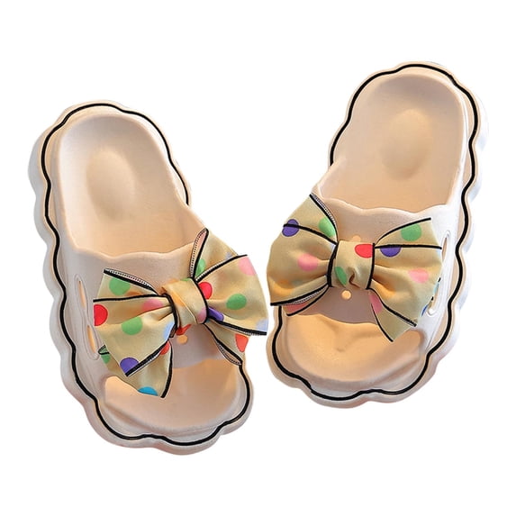 Einccm Kids Slide Sandals for Girls, Polka Dot Bowknot Thick Sole Non-Slip Lightweight Princess Beach Slippers for Toddler Little Kids Indoor Outdoor Summer Pool Shower Casual Home