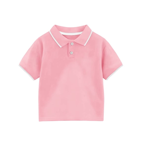 Einccm Kids Solid Color Shirt Short Sleeve Contrast Trim Lapel Top - Casual Summer Uniform Tee for Boys and Girls Toddlers 1-11 Years