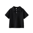 thumbnail image 1 of Einccm Kids Solid Color Shirt - Short Sleeve Lapel Casual Loose Fit Top with Double Button Placket, Soft Comfortable Everyday School Uniform Shirt for 2-14 Years, 1 of 6