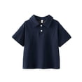 thumbnail image 1 of Einccm Kids Solid Color Shirt - Short Sleeve Lapel Casual Loose Fit Top with Double Button Placket, Soft Comfortable Everyday School Uniform Shirt for 2-14 Years, 1 of 6