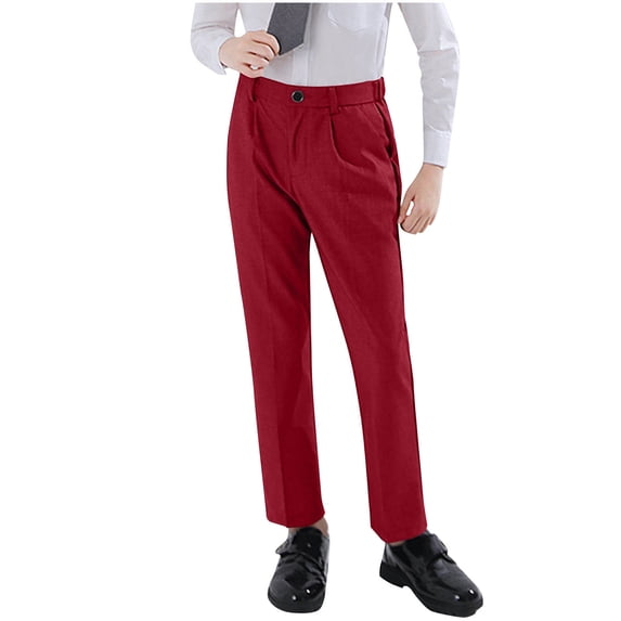 Einccm Kids Solid Color Suit Pants - Elastic Waist Straight Leg Dress Trousers with Pockets, Mid Rise Relaxed Fit Long Pants for Boys and Girls 2-18 Years School Party Performance Wear