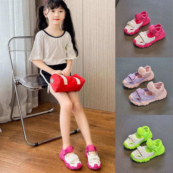 Einccm Kids Sports Sandals - Breathable Mesh Summer Shoes - Thick Sole Hook and Loop Athletic Footwear for Boys and Girls - Outdoor Casual Walking