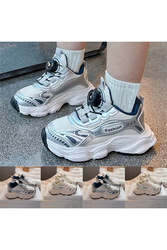 Kids Sports Shoes - Rotating Buckle Breathable Chunky Sneakers - Non-Slip Outdoor Casual Footwear for Boys and Girls