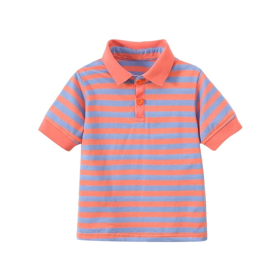 Einccm Kids Striped Shirt Short Sleeve Lapel Casual T-Shirt Top, Loose Fit Summer Fashion Tee for Boys and Girls 3-14 Years School Daily Wear