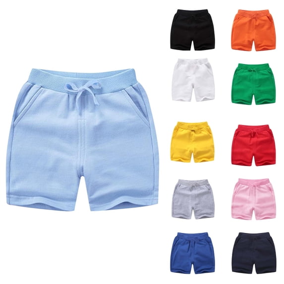 Einccm Kids Summer Casual Athletic Shorts with Pockets - Mid Rise Straight Leg Elastic Waist Dstring Solid Color Loose Fit Bermuda Shorts for Boys and Girls 1-12 Years