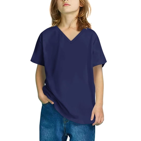 Einccm Kids V-Neck Short Sleeve Graphic T-Shirt for Boys and Girls, 10 Color Options, Relaxed Fit Casual Top Perfect for School Outdoor Daily Wear, Ages 3 to 14
