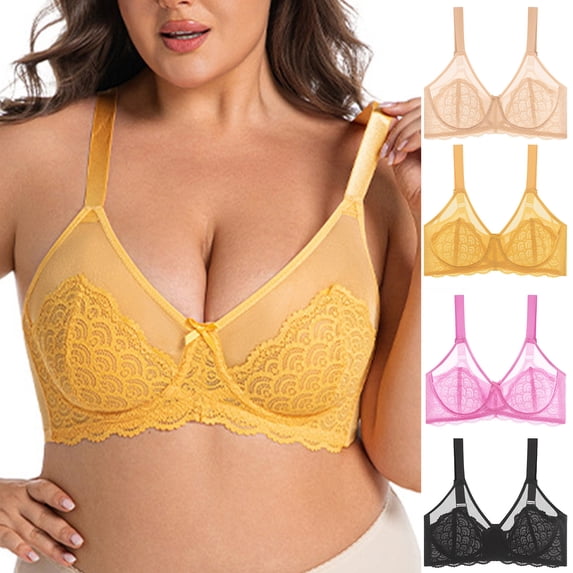 Einccm Lace Underwire Bra Deep V Charming Plus Size Lingerie Comfortable Supportive Nylon Mesh Everyday Wear Seamless Adjustable Design