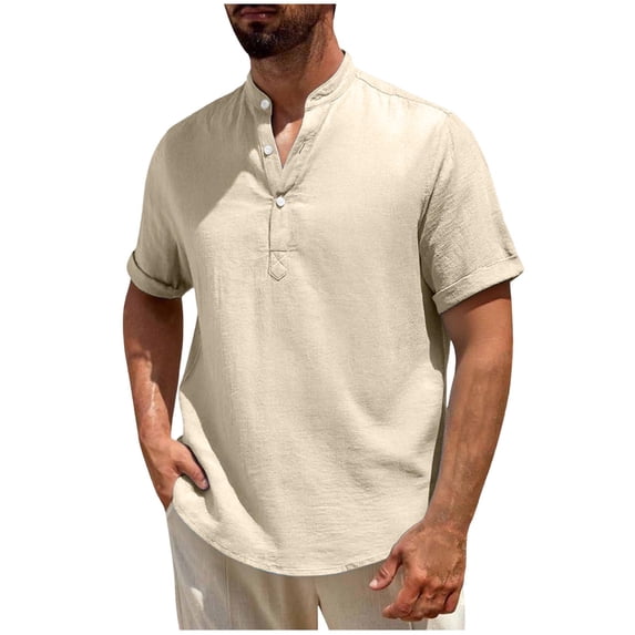 Einccm Men's Casual Henley T-Shirt, Short Sleeve High Collar Solid Color Tee Top Breathable Lightweight Summer Casual Wear