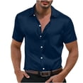 thumbnail image 1 of Einccm Men's Casual Short Sleeve Button Down Shirt, Solid Color Lapel Summer Top, Breathable Stretch Fabric, Relaxed Fit Fashion Shirt for Party Beach Daily Wear, 1 of 8