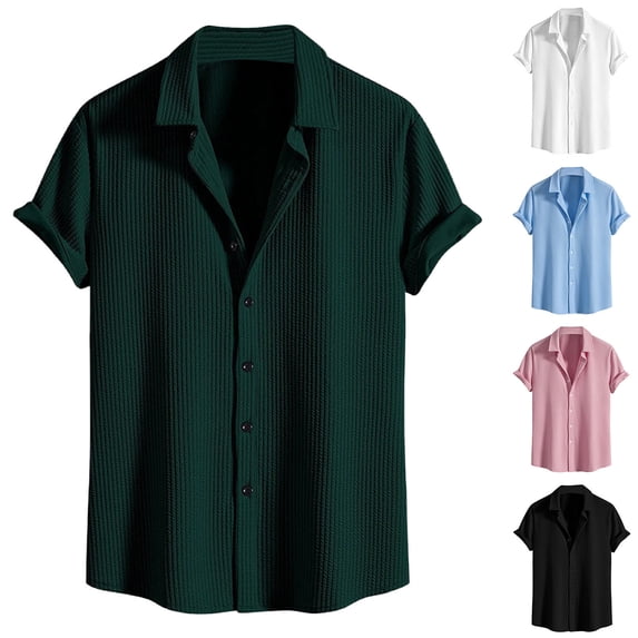 Einccm Men's Casual Short Sleeve Lapel Shirt, Button Front Style Top for Everyday Work Leisure, Classic Fit Lightweight Easy Care Summer Wear