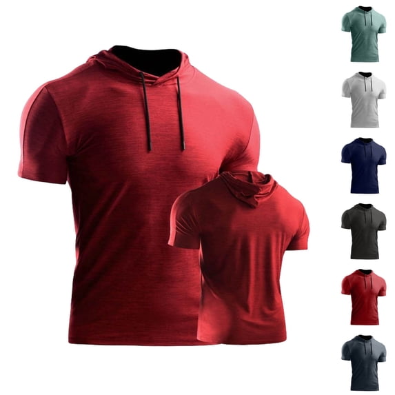 Einccm Men's Hooded Short Sleeve T-Shirt Quick Dry Moisture Wicking Athletic Tee Breathable Polyester Gym Workout Training Running Casual Activewear Regular Fit Solid Color