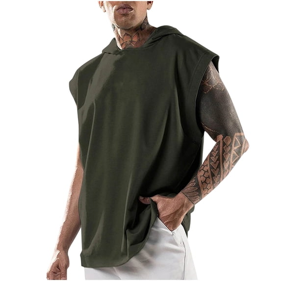 Einccm Men's Quick Dry Sleeveless Hooded Tank Top, Moisture Wicking Breathable Loose Fit for Gym Workout Fitness, Solid Color Summer Outdoor Casual Wear, Big & Tall Sizes Available