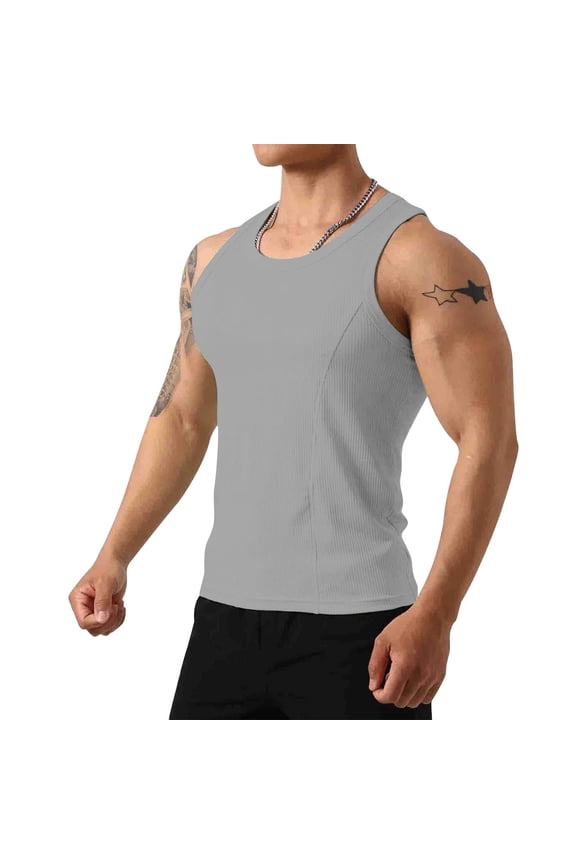 Men's Tank Tops Sleeveless Shirt, Moisture Wicking Breathable Quick Dry Muscle Fit Athletic Workout Gym Running Beach Summer Casual Undershirt Base Layer