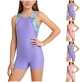 thumbnail image 1 of Einccm One Piece Swimsuit for Girls Kids Ages 5-15, High Waisted Shorts Slim Fit Tank Style Sleeveless Round Neck Printed Jumpsuit Swimwear for Beach Pool Vacation, 1 of 9