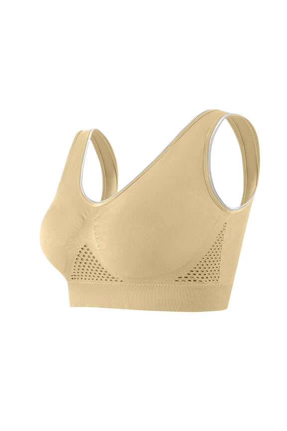 Plus Size Front Closure Wireless Bra Seamless Comfort Bralette for Middle Aged and Elderly Women, Breathable Yoga Sports Bra with High Coverage, Nylon Four Season Everyday Wear