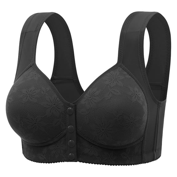 Einccm Plus Size Women's Bra Front Closure Wireless Bra with Soft Breathable Nylon, Comfort Fit Cup, Lace Side Support for Enhanced Gathering, Perfect for Everyday Wear