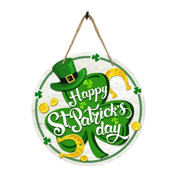 Einccm St Patricks Day Wooden Welcome Sign - Shamrock Design Hanging Decor for Wall, Door, Table, Home and Party Decoration, Durable and Easy to Install