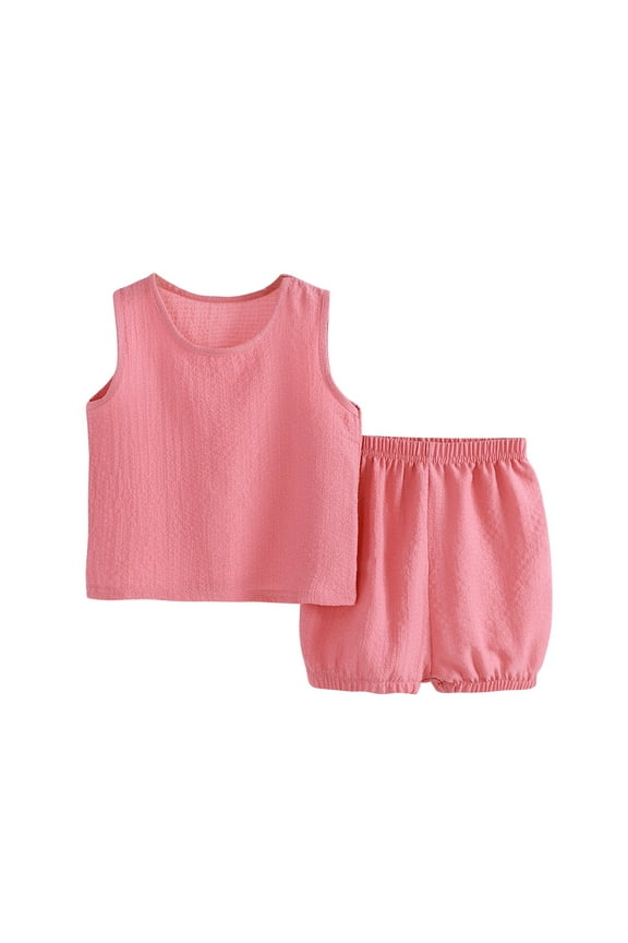 Toddler Baby Boys Girls 2 Piece Summer Outfit Set - Sleeveless Vest Top and Lantern Shorts - Solid Color Soft Breathable Activewear for 9 Months-2 Years