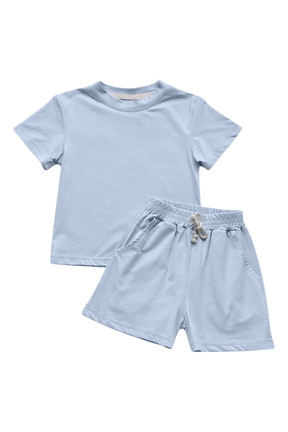 Toddler Kids Boys Girls Top and Shorts 2 Piece Outfit Set Soft Cotton Blend Casual Homewear Lounge Set Summer Everyday Wear for Toddlers and Kids Age 12 Months-11 Years