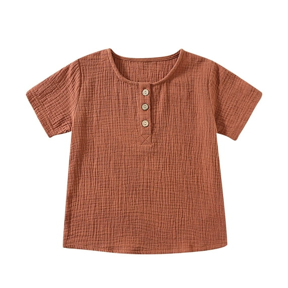 Einccm Toddler Kids Short Sleeve T-Shirt for Boys and Girls - Soft Cotton Round Neck Top with Button Detail, Wrinkled Yarn Texture, 6 Colors, Casual Wear for School and Outdoor