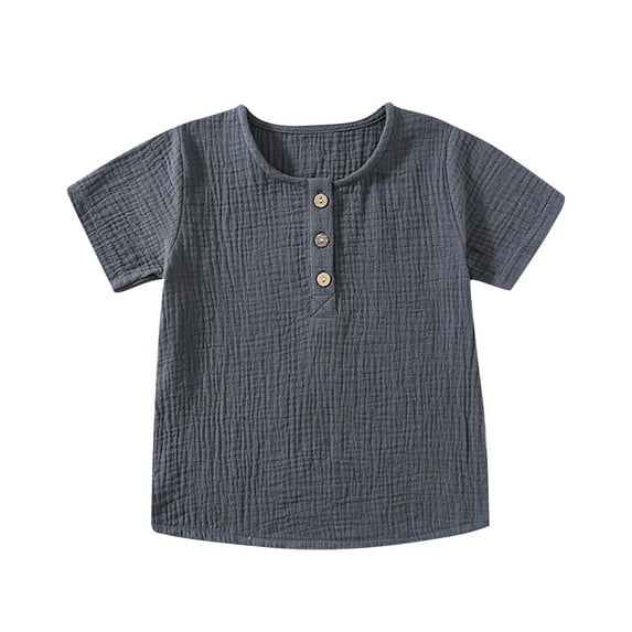 Einccm Toddler Kids Short Sleeve T-Shirt for Boys and Girls - Soft Cotton Round Neck Top with Button Detail, Wrinkled Yarn Texture, 6 Colors, Casual Wear for School and Outdoor
