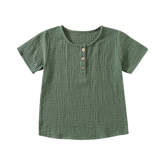 Einccm Toddler Kids Short Sleeve T-Shirt for Boys and Girls - Soft Cotton Round Neck Top with Button Detail, Wrinkled Yarn Texture, 6 Colors, Casual Wear for School and Outdoor