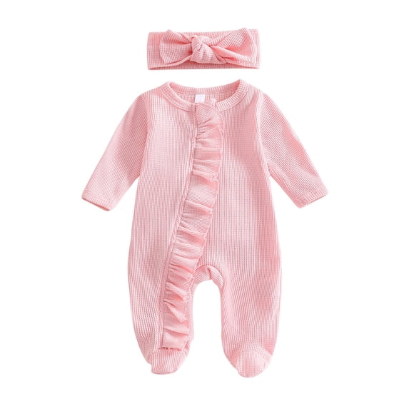 Einccm Unisex Baby Long-Sleeve Footed Romper Onesie Jumpsuit - Soft Knit Snap Button Closure, Side Pleat Detail, Breathable Sleep & Home Wear, 0-12 Months