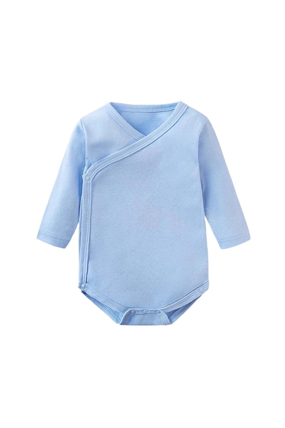 Unisex Baby Long Sleeve Romper 100% Cotton Breathable Summer Jumpsuit with Side Snaps Soft V-Neck Bodysuit for borns and Toddlers 0-24 Months Navy Blue Pink White Red Gray Yellow