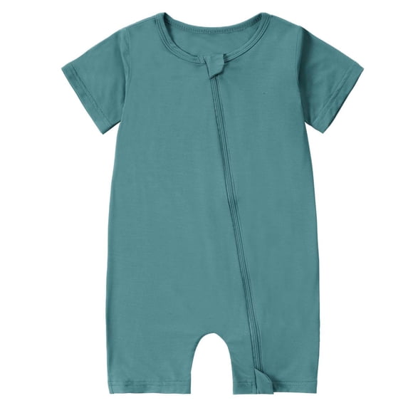 Einccm Unisex Baby Short Sleeve Bamboo Romper - Soft Breathable Zipper Front Bodysuit Jumpsuit for Infants and Toddlers 0-24 Months