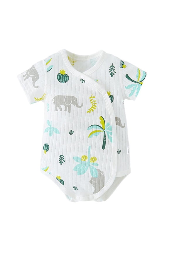 Unisex Baby Short Sleeve Romper - born Thin Breathable Cotton Jumpsuit with Side Snap V-Neck and Cute Animal Prints - Soft Summer Bodysuit for Infant Boys and Girls Ages 0-24 Months