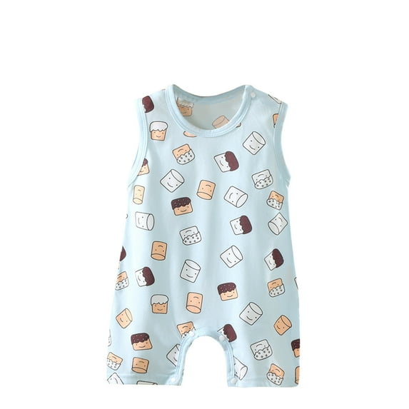 Einccm Unisex Baby Sleeveless Cotton Romper - Cute Cartoon Deer Print born Jumpsuit - Breathable Soft Snap Bodysuit for Infant Boys and Girls - Summer Casual Playwear and Sleepwear - 0-12 Months