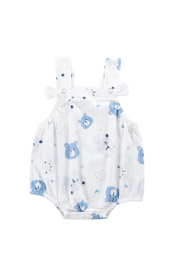 Unisex Baby Sleeveless Romper, Cute Bear and Polka Dot Printed Cotton Jumpsuit, Snap Shoulder Summer Overalls for born Infant Toddler Boys Girls 0-24 Months